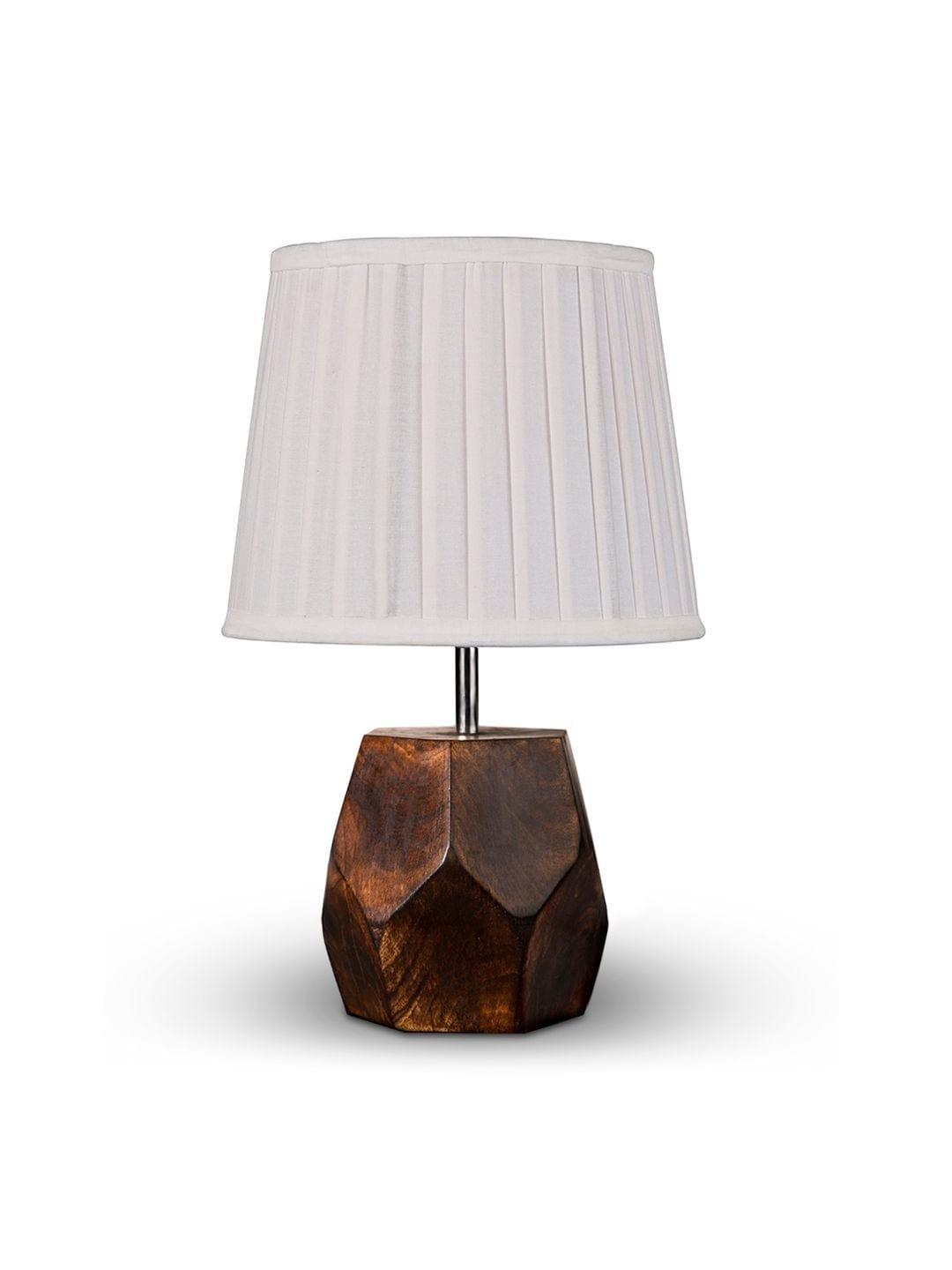 Wooden Hexa Lamp with Pleeted Cotton White Shade