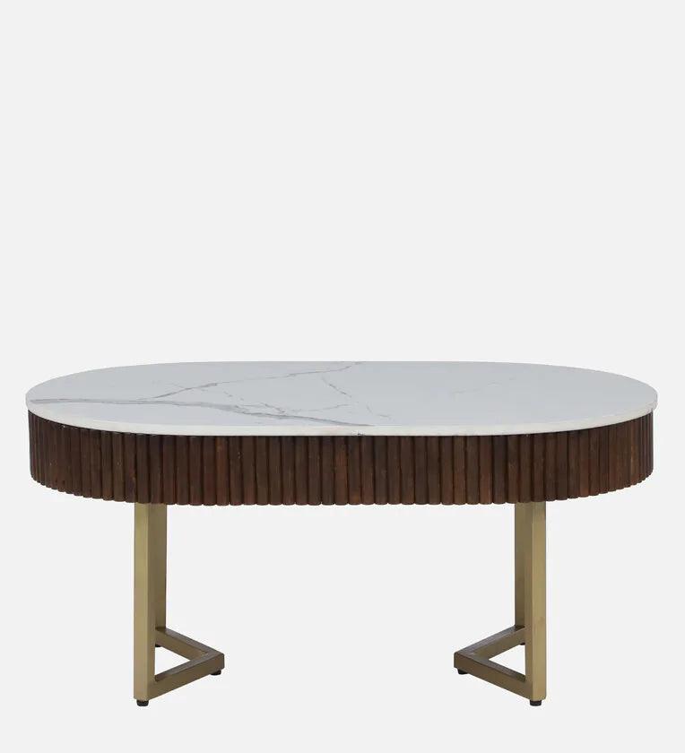 Metal Coffee Table In Gold Colour With Porcelain Top - Ouch Cart 