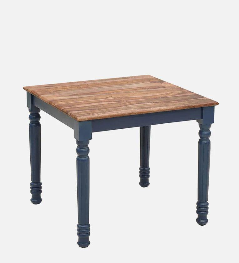 Sheesham Wood 4 Seater Square Dining Set In Blue & Natural Finish - Ouch Cart 