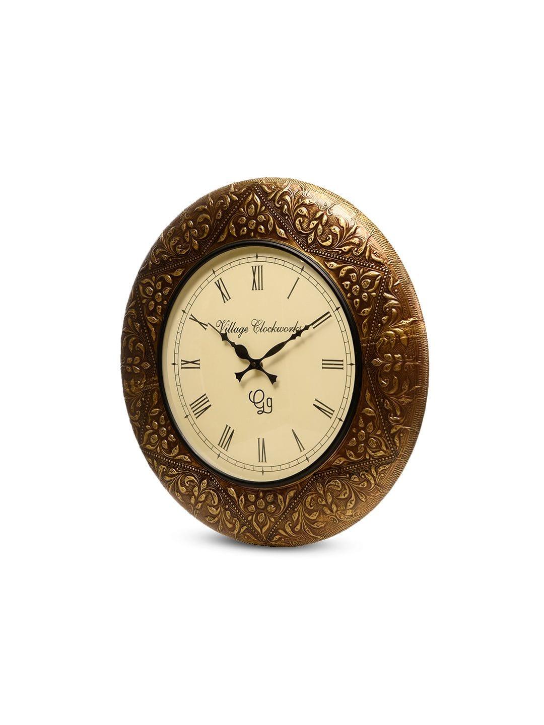 Round Embossed Brass 18 Inches Wall Clock - Ouch Cart 