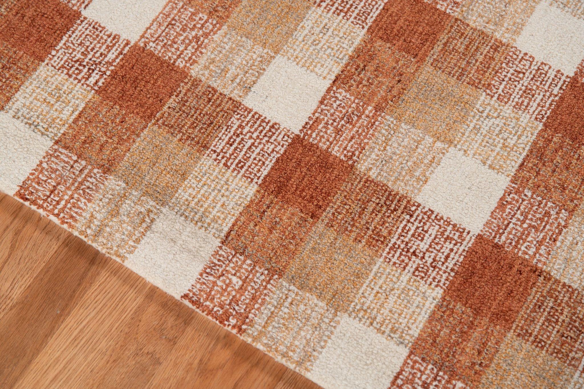 Orange Wool Tartan 8X10 Feet Hand-Tufted Carpet - Rug - Ouch Cart 