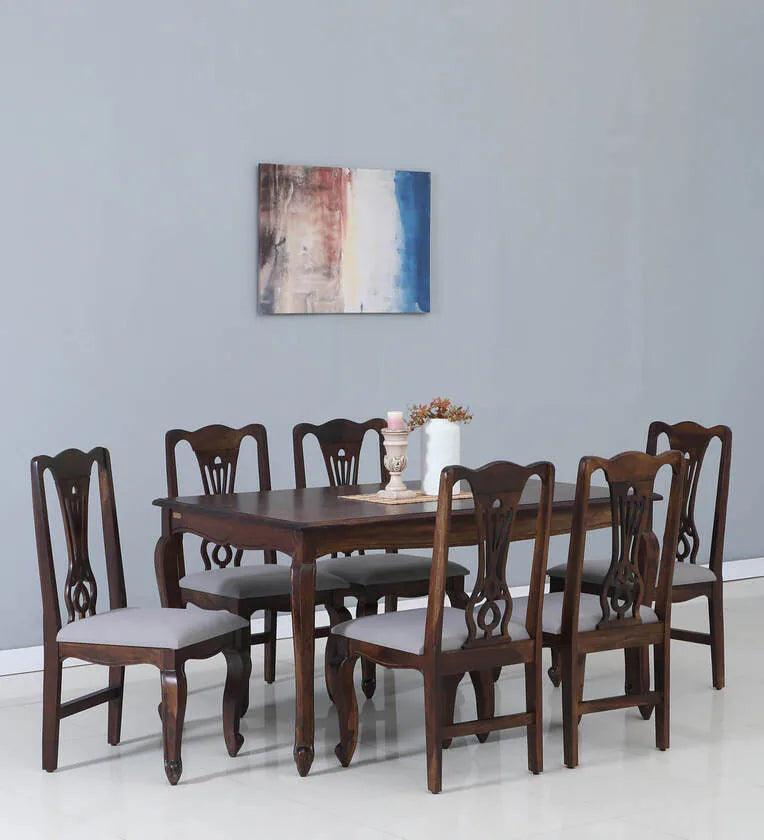 Sheesham Wood 6 Seater Dining Set In Scratch Resistant Provincial Teak Finish - Ouch Cart 