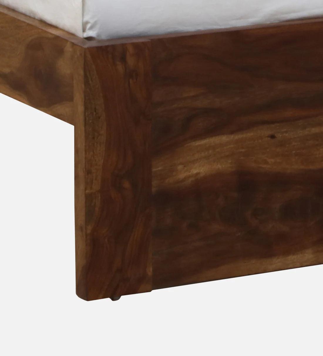 Sheesham Wood King Size Bed In Scratch Resistant Rustic Teak Finish With Box Storage - Ouch Cart 