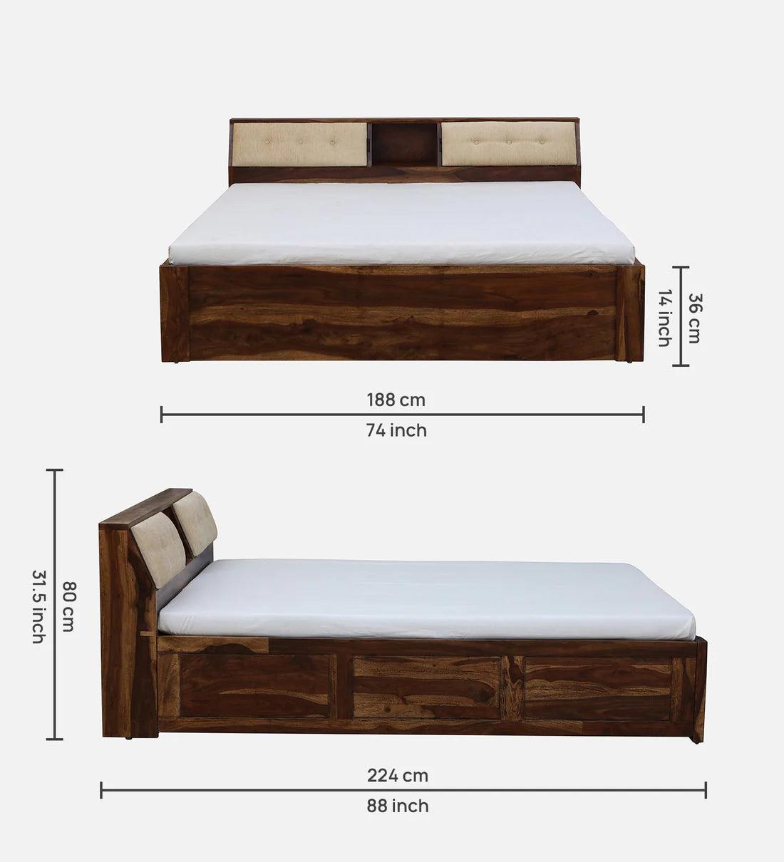 Sheesham Wood King Size Bed In Scratch Resistant Rustic Teak Finish With Box Storage - Ouch Cart 