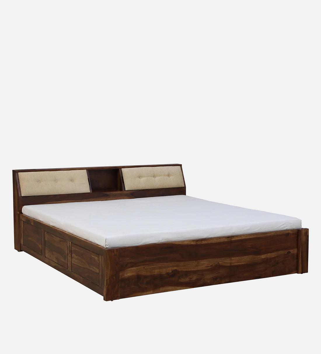 Sheesham Wood King Size Bed In Scratch Resistant Rustic Teak Finish With Box Storage - Ouch Cart 