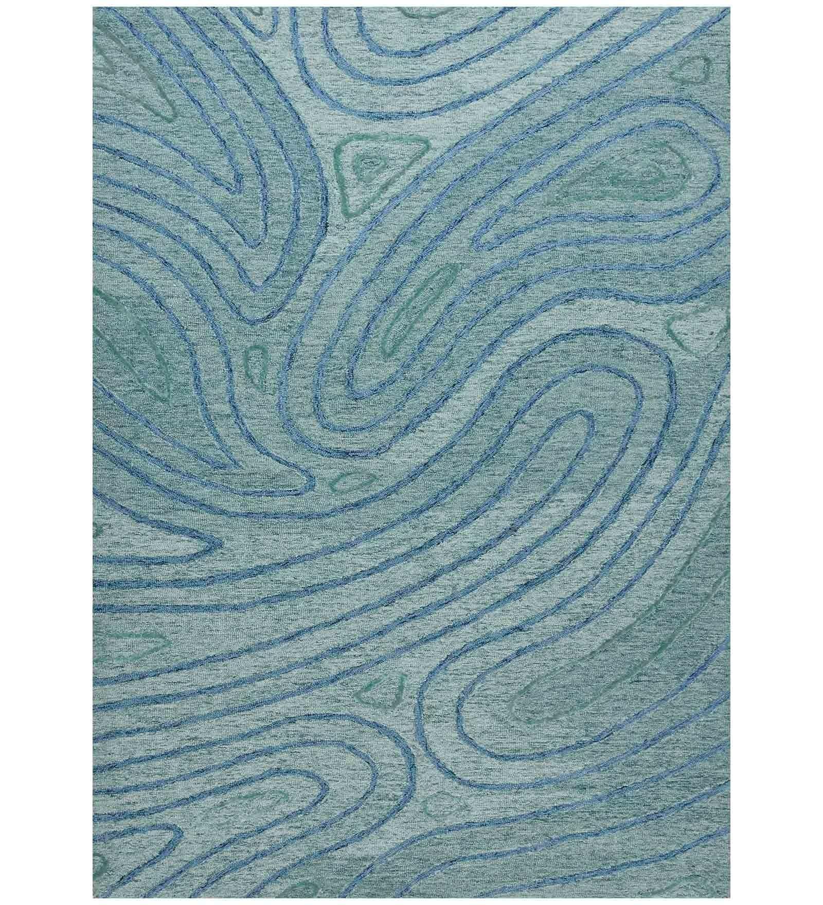 AQUA Wool & Viscose Canyan 8x10 Feet Hand-Tufted Carpet - Rug - Ouch Cart 