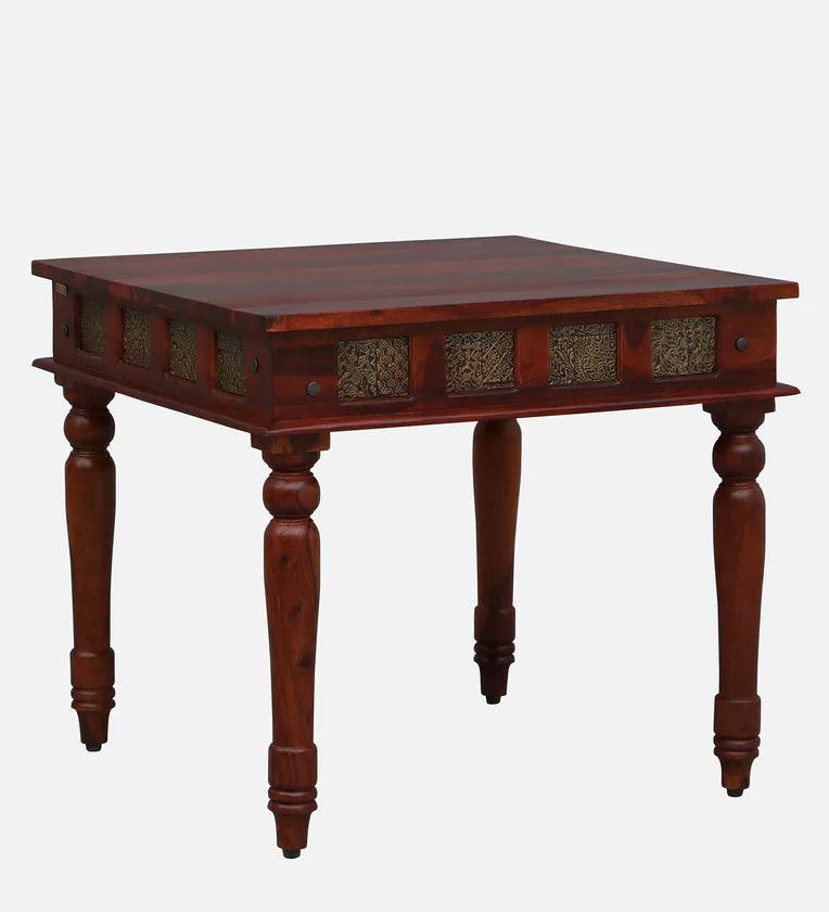Sheesham Wood 4 Seater Dining Set In Scratch Resistant Honey Oak Finish With Brass Cladding - Ouch Cart 