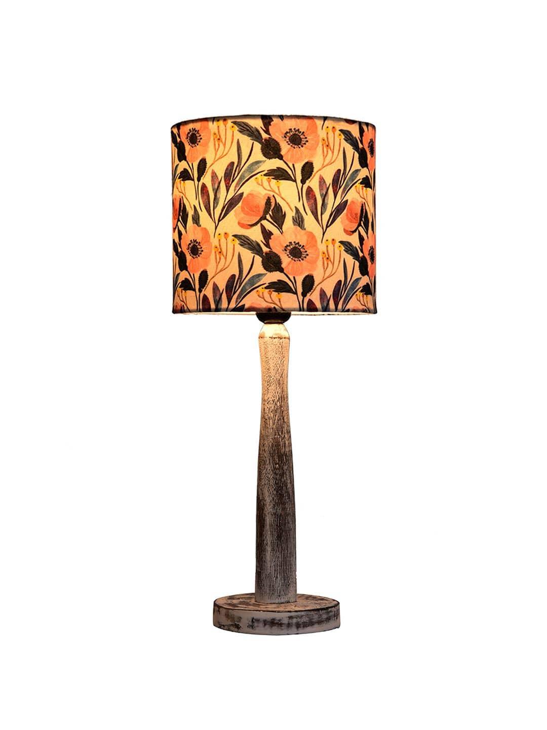 Distress White Wooden Lamp with Pink Floral Shade - Ouch Cart 