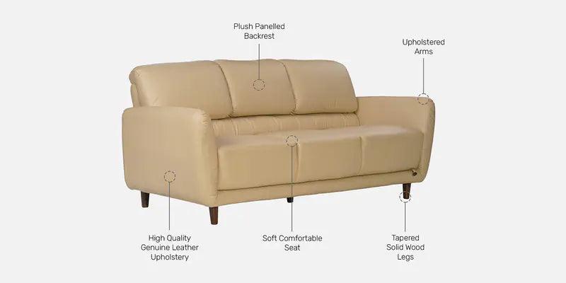 Leather 3 Seater Sofa in Milky White Colour - Ouch Cart 