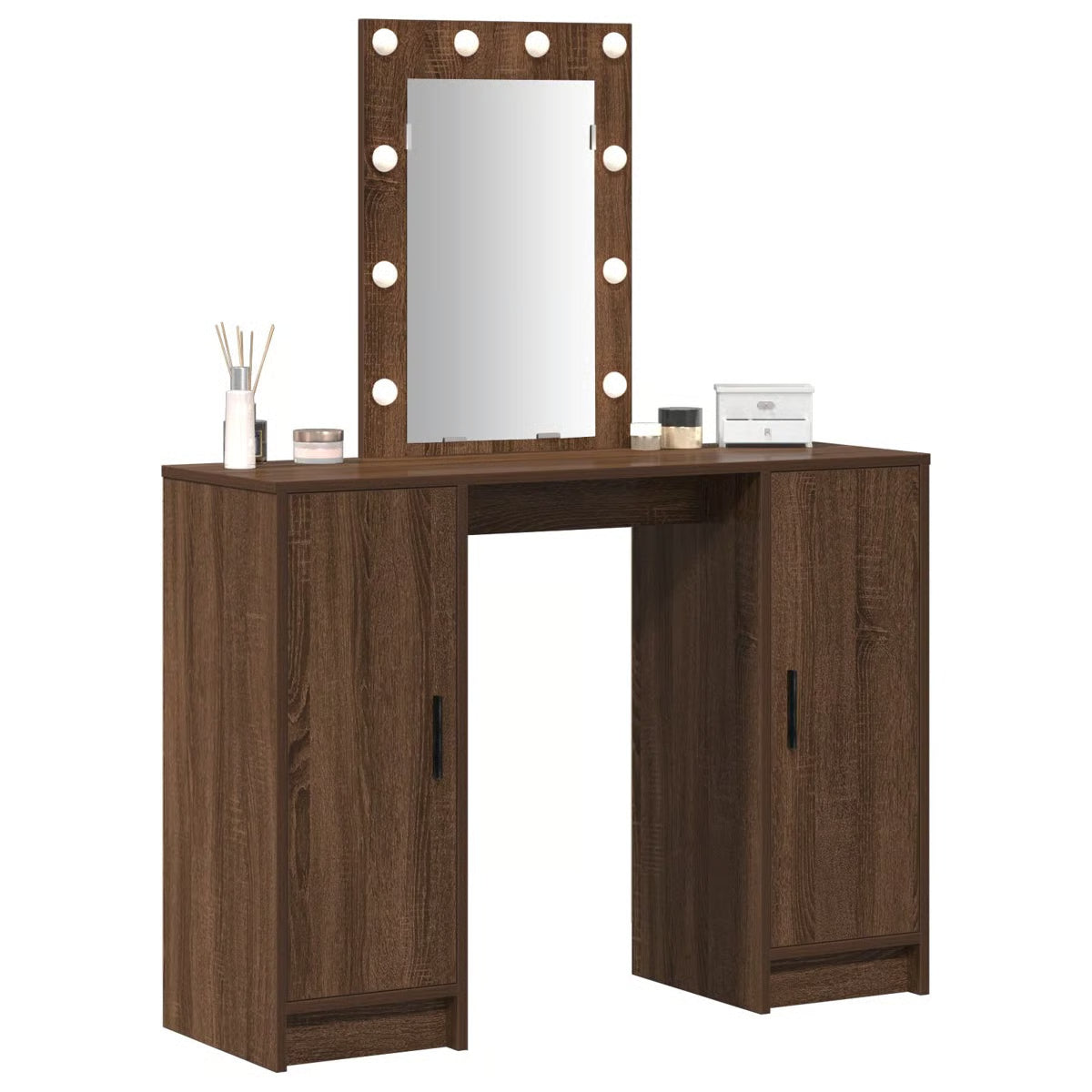 vidaXL Dressing Table with LED Lights Brown Oak 102x33x135 cm