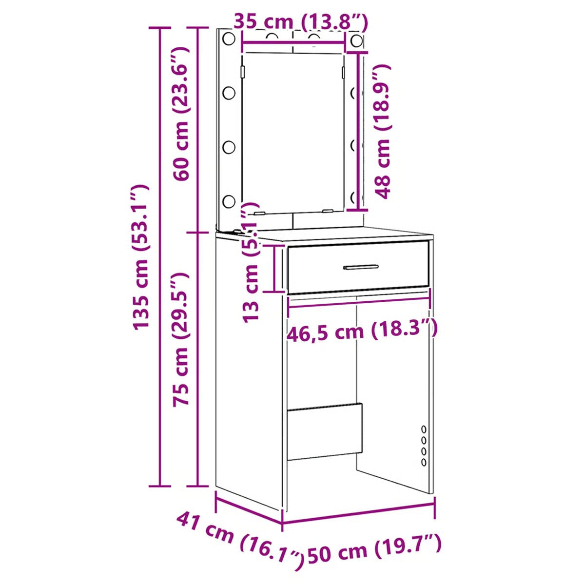 vidaXL Dressing Table with LED Lights Smoked Oak 19.7x16.1x53.1 in
-OUCH CART |Dressing table