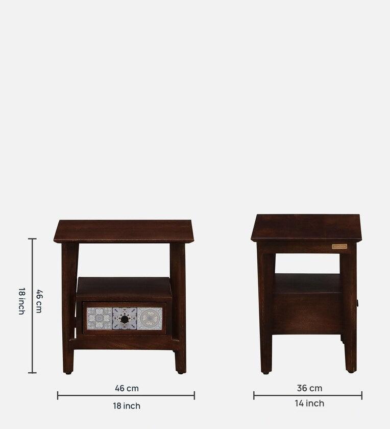 Solid Wood Bedside Table In Tubbaq Finish With Drawer - Ouch Cart 