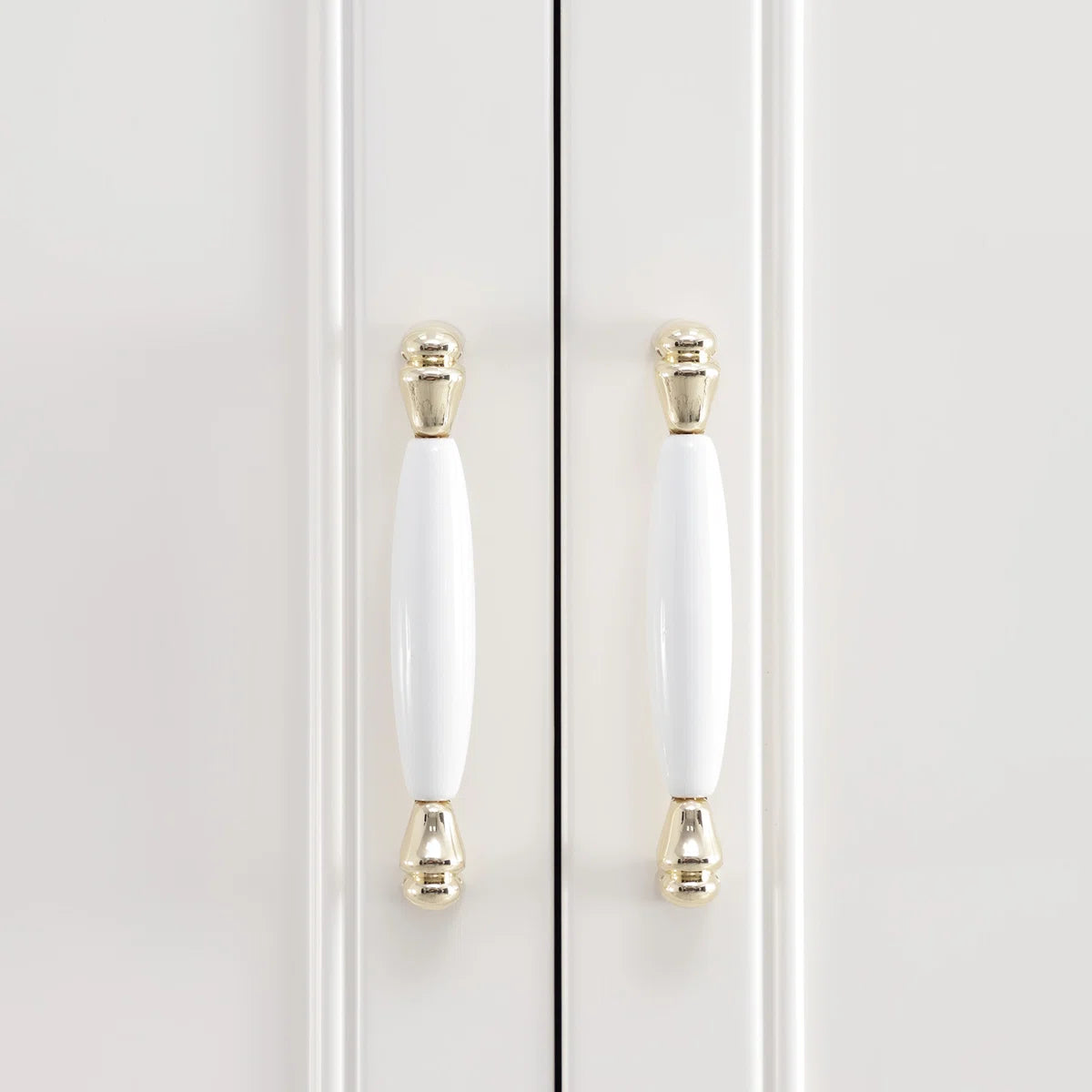 4 Doors Wardrobe Armoire 100% Soild Wood Storage Cabinet With Shelves, 70.87"H Wardrobe Closet With 2 Drawers and 2 Hanging Rods, Pearly White Finish