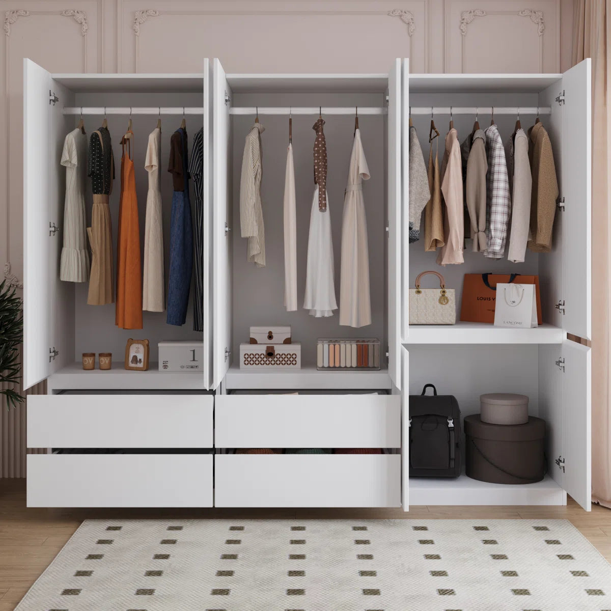 Large Combination Freestanding Armoire With 6 Doors