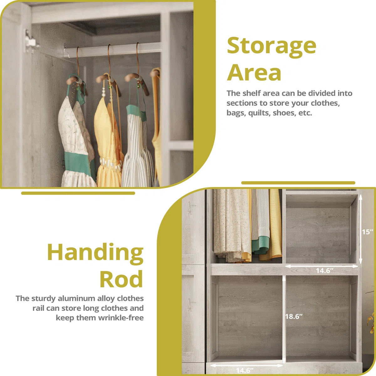 Large Wardrobe Close With Hanging Rod And 2 Doors