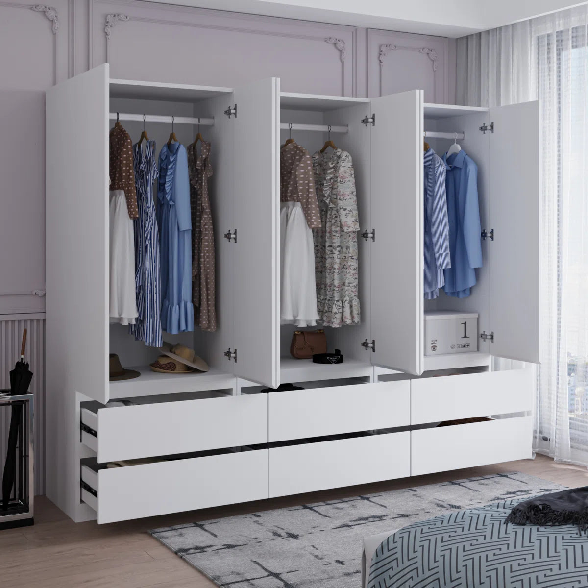 Large Combination Freestanding Armoire With 6 Drawers