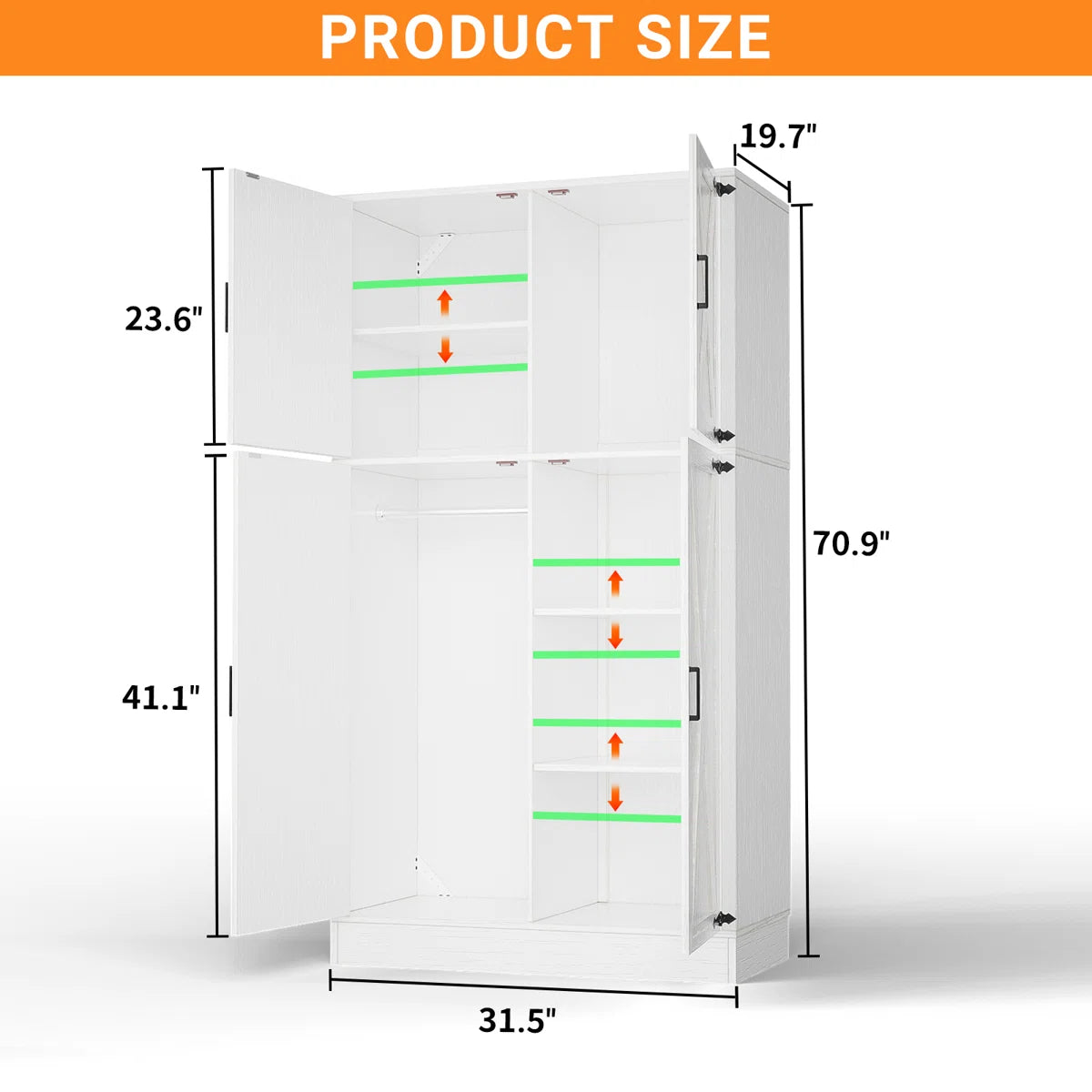 71'' Farmhouse Armoire, Wardrobe Closet Storage Cabinet With Shelf & Hanging Rod