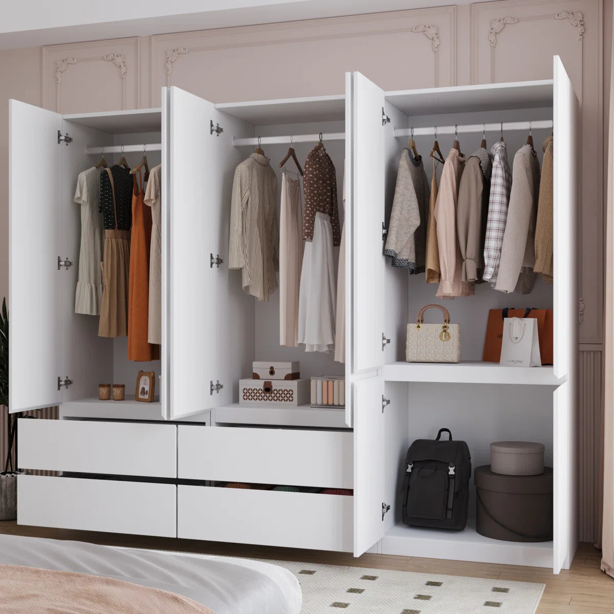 Large Combination Freestanding Armoire With 6 Doors