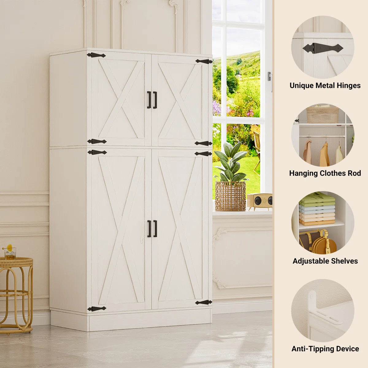71'' Farmhouse Armoire, Wardrobe Closet Storage Cabinet With Shelf & Hanging Rod