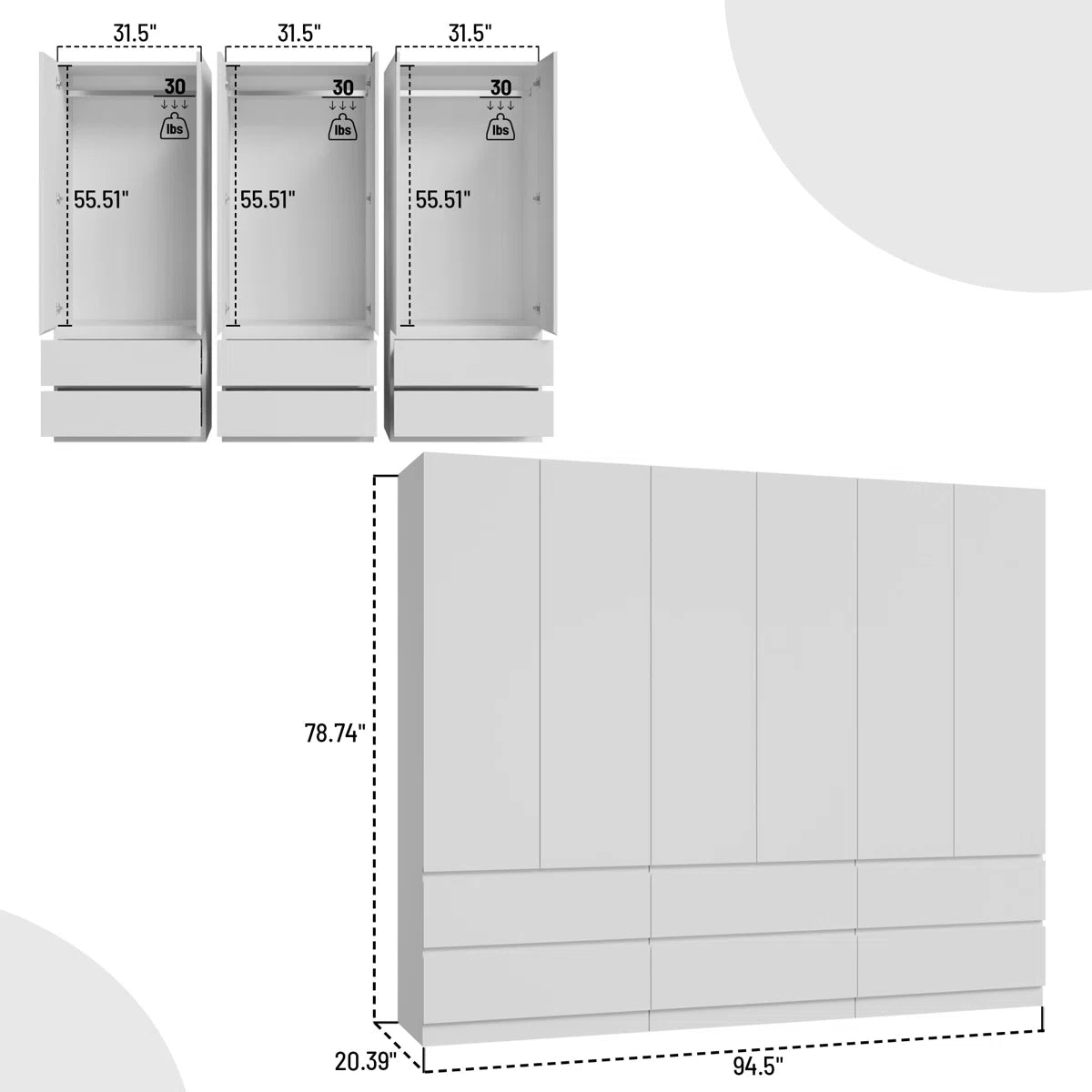 Large Combination Freestanding Armoire With 6 Drawers