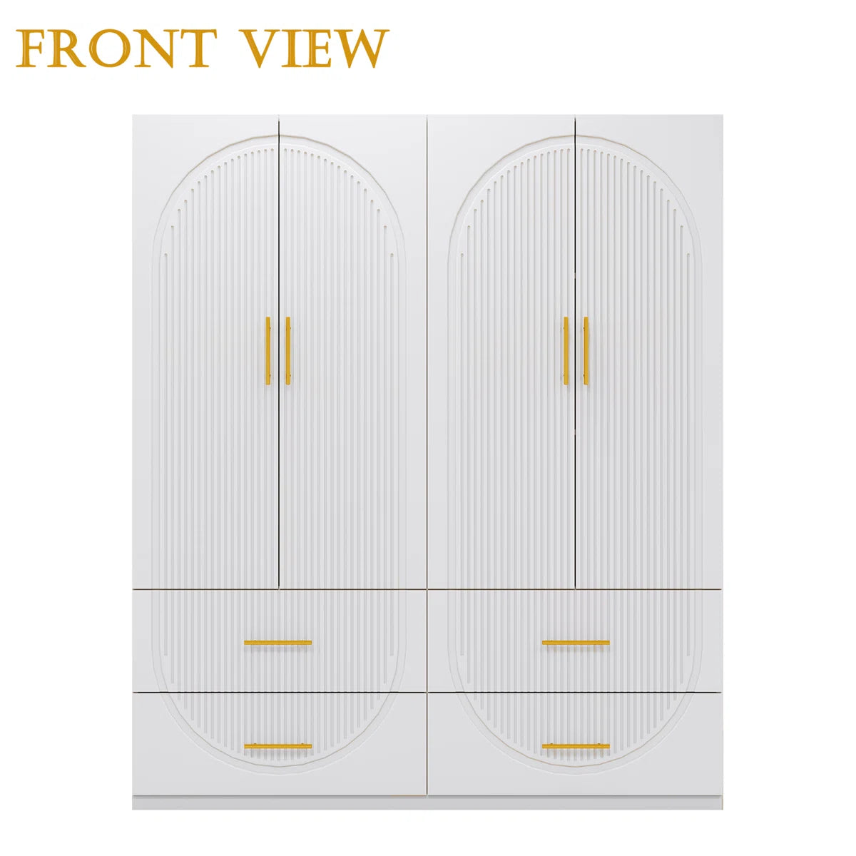 Merta White Wardrobe Closet with Soft-Close Doors — 3-Tier Shelves & 4 Drawers MDF Armoire for Bedroom