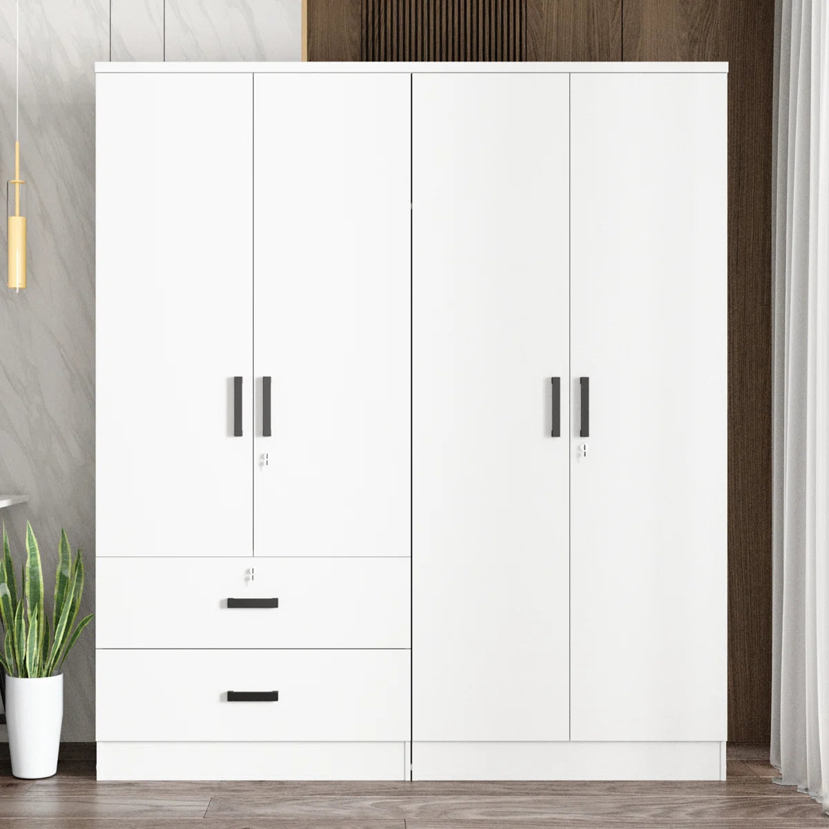 Double Wardrobe With 4 Slim Door And 2 Drawers!