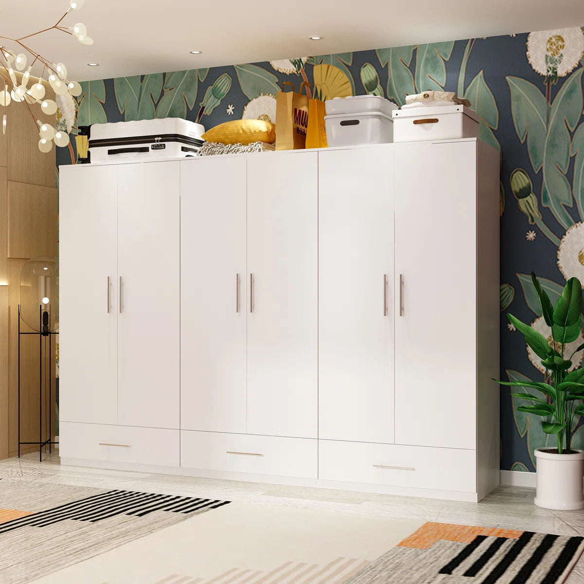 94.5'' Wide 6 Doors Wardrobe Armoire With 3 Drawers