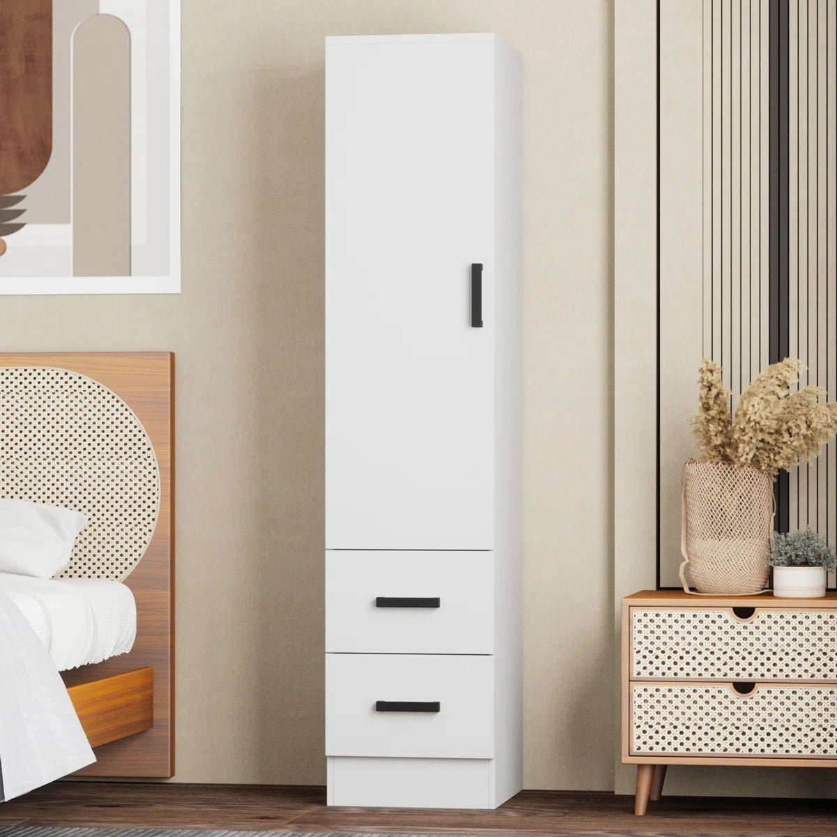 Wardrobe Armoire Closet With 2 Drawers And Door That Can Open From Either The Left Or Right.