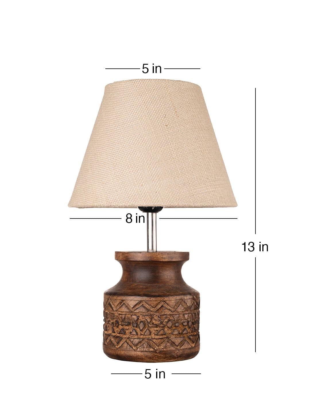 Wooden Carved Lamp with Taper Jute White Shade - Ouch Cart 