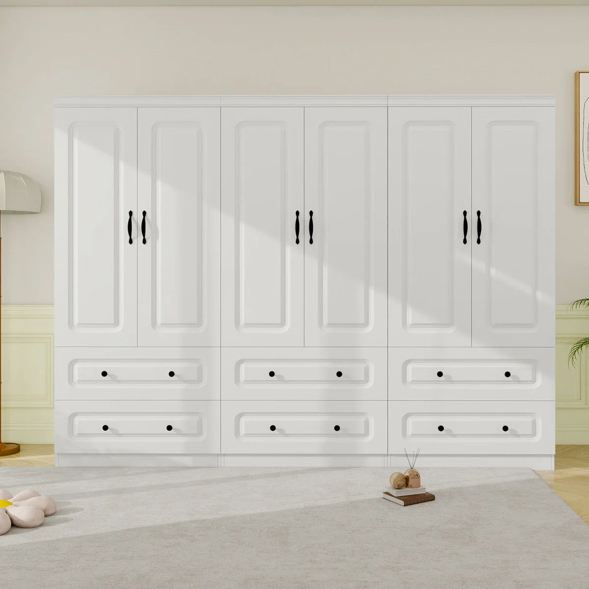 70.87"H Freestanding Wardrobe Armoire With Hanging Rods, 6-Door Armoire Closet With Drawers For Bedroom