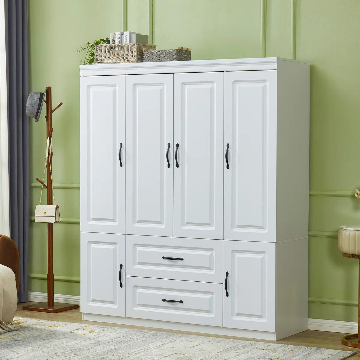 Vianna White Modern Armoire with Soft-Close Doors — MDF Wardrobe Closet with Shelves & Drawers