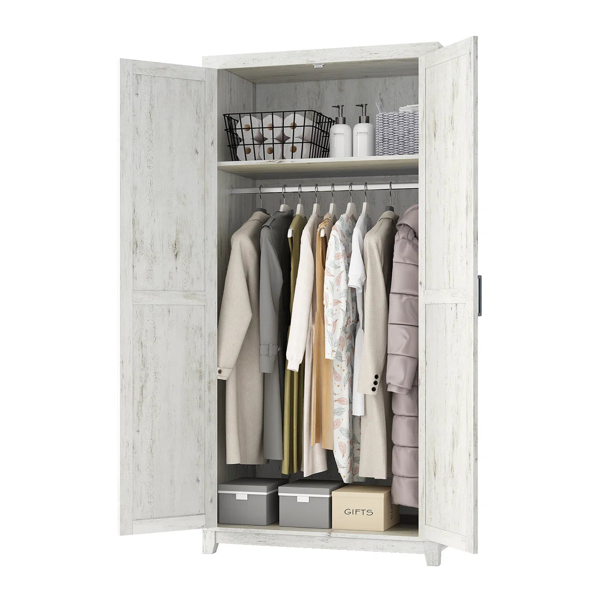 70" Farmhouse Large Armoire Wardrobe Closet With Hanging Rod