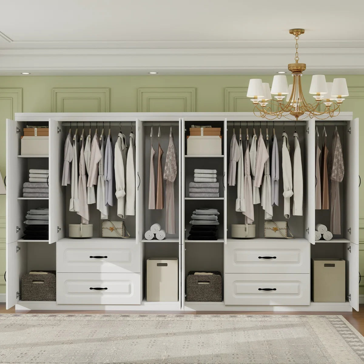 Armoire Wardrobe Closet:Wardrobe Cabinet with 8 Doors 4 Drawers and Hanging Rods for Bedroom