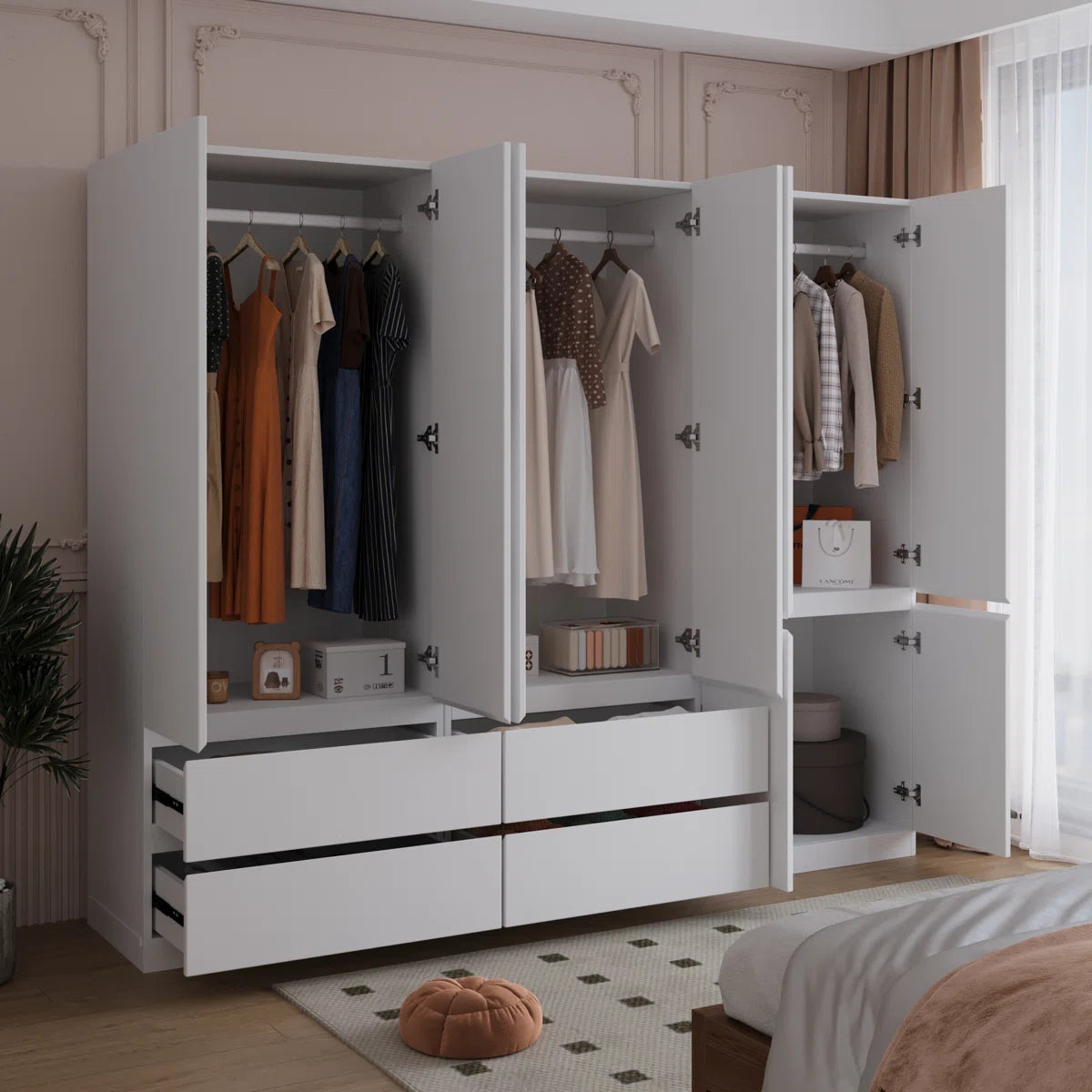 Large Combination Freestanding Armoire With 6 Doors