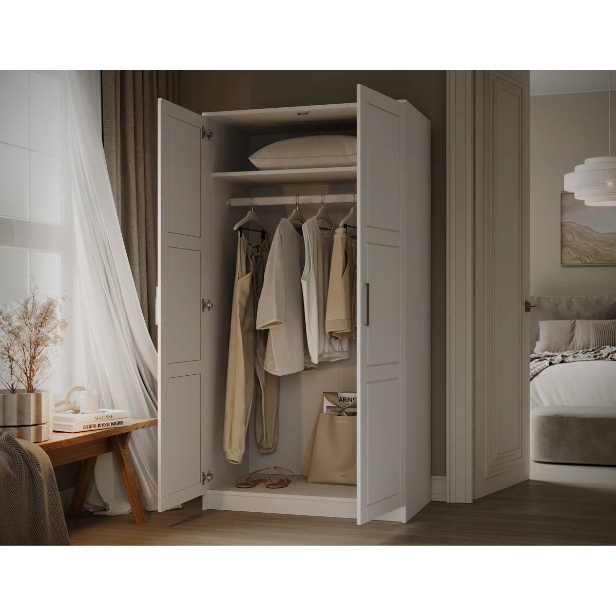 100% Solid Wood Urban 2-Door Wardrobe Armoire