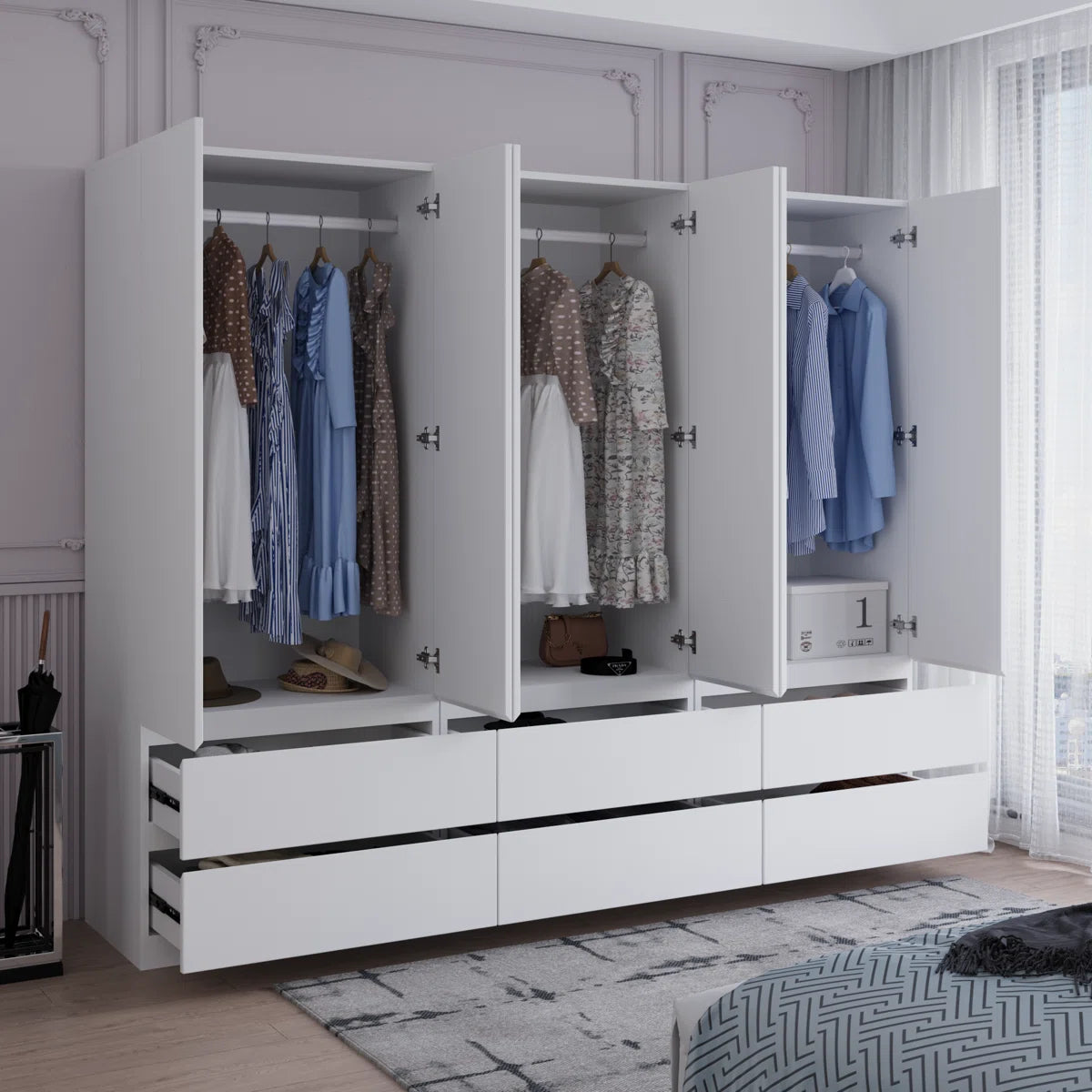 Large Combination Freestanding Armoire With 6 Drawers