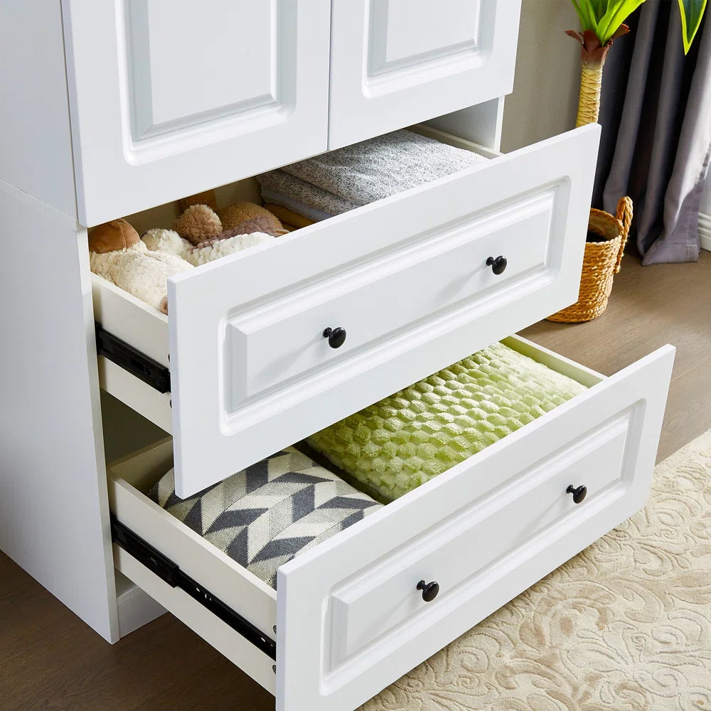 70.87"H Freestanding Wardrobe Armoire With Hanging Rods, 6-Door Armoire Closet With Drawers For Bedroom