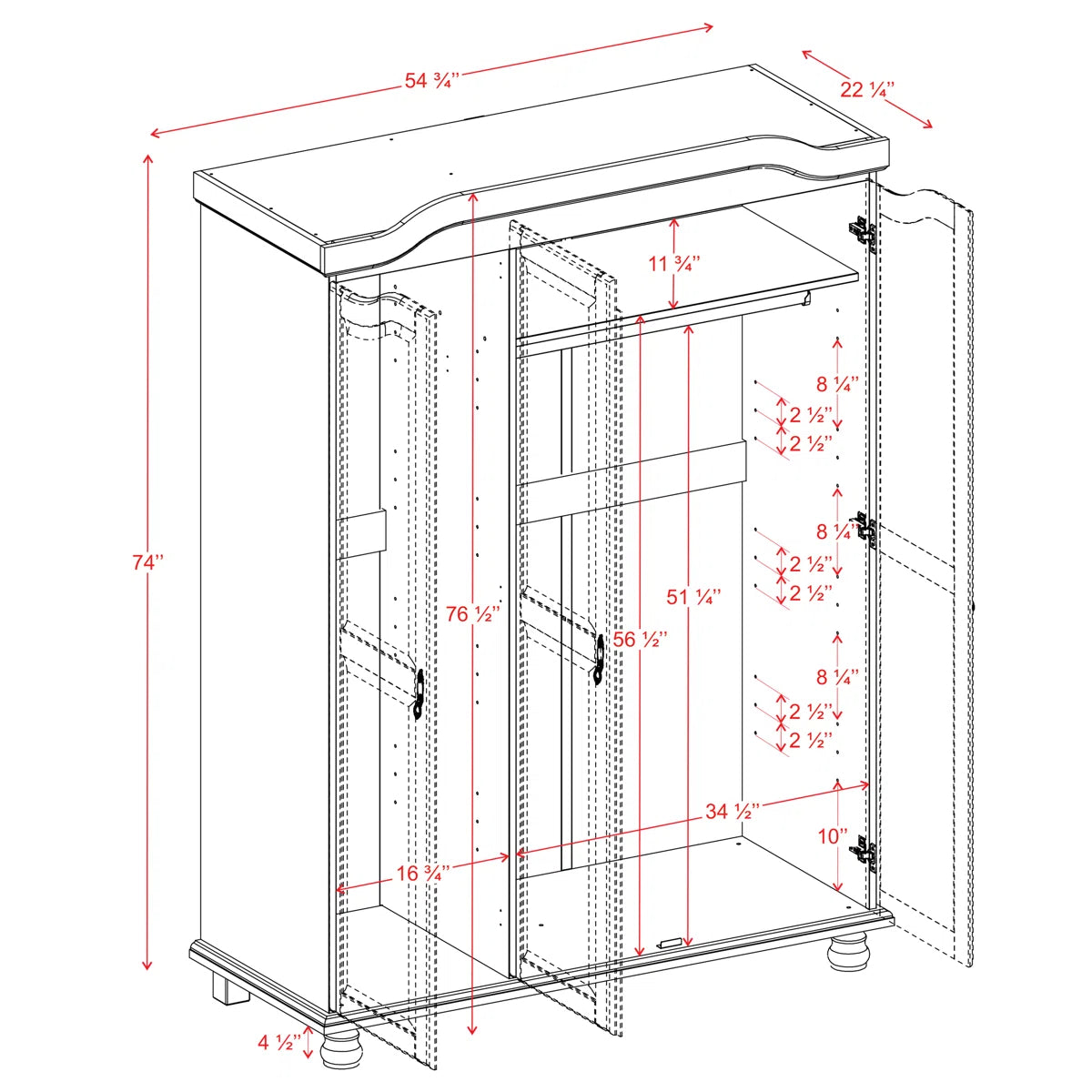 Anass Kyle 100% Solid Wood 3-door Wardrobe Armoire with Mirrored Door