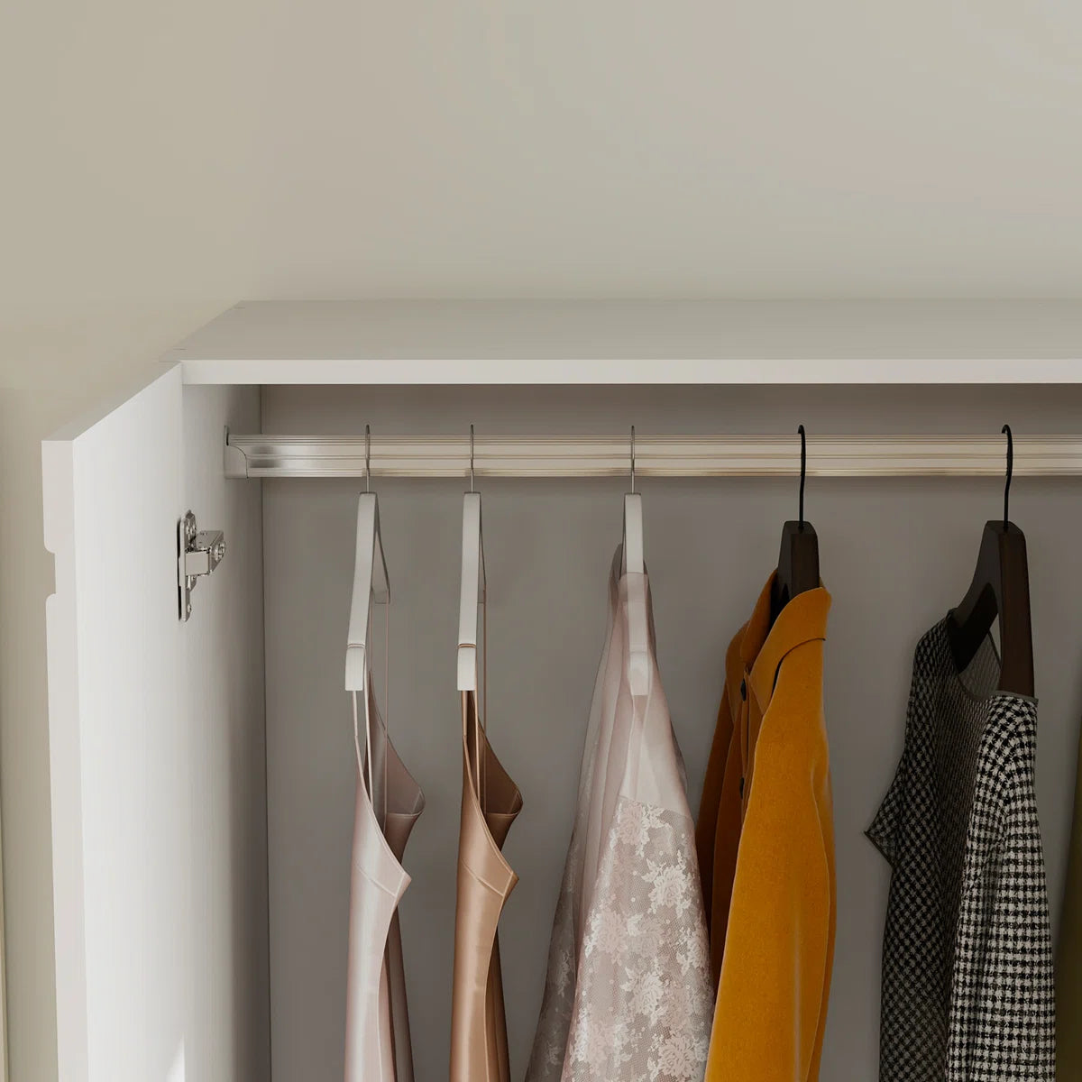 Merta White Wardrobe Closet with Soft-Close Doors — 3-Tier Shelves & 4 Drawers MDF Armoire for Bedroom