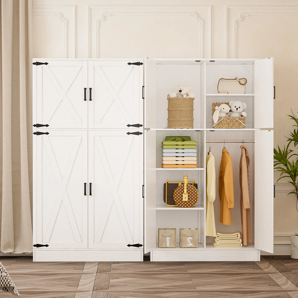 71'' Farmhouse Armoire, Wardrobe Closet Storage Cabinet With Shelf & Hanging Rod