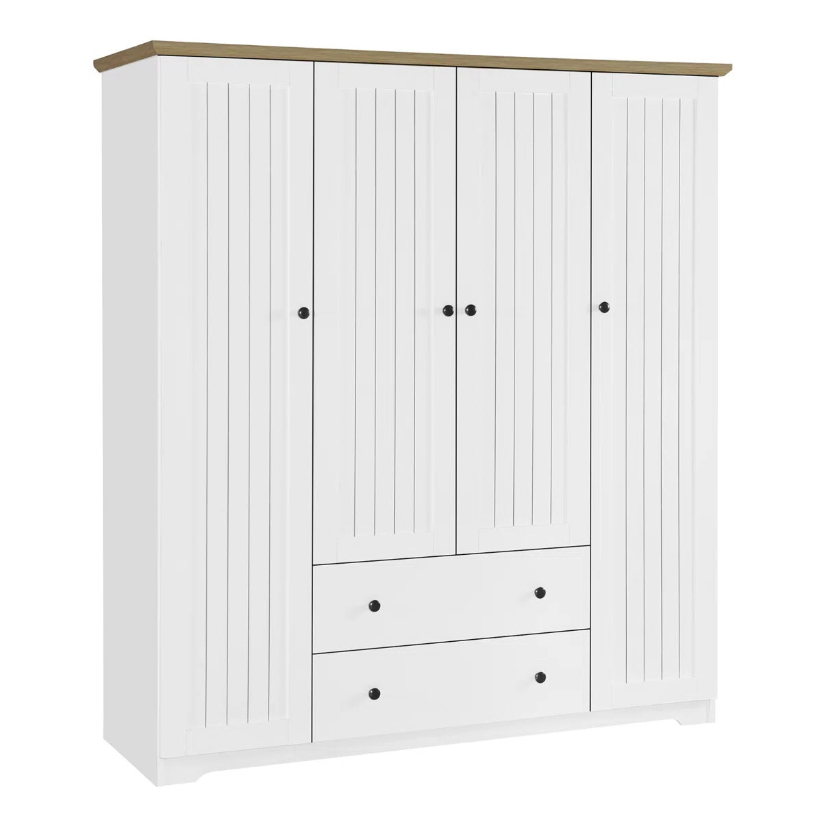 Wood Wardrobe Closet With 4 Doors And 2 Drawers,Bedroom Freestanding Armoire Storage Cabinet With Shelves,Wooden Wardrobe Combination For Hanging Clothes