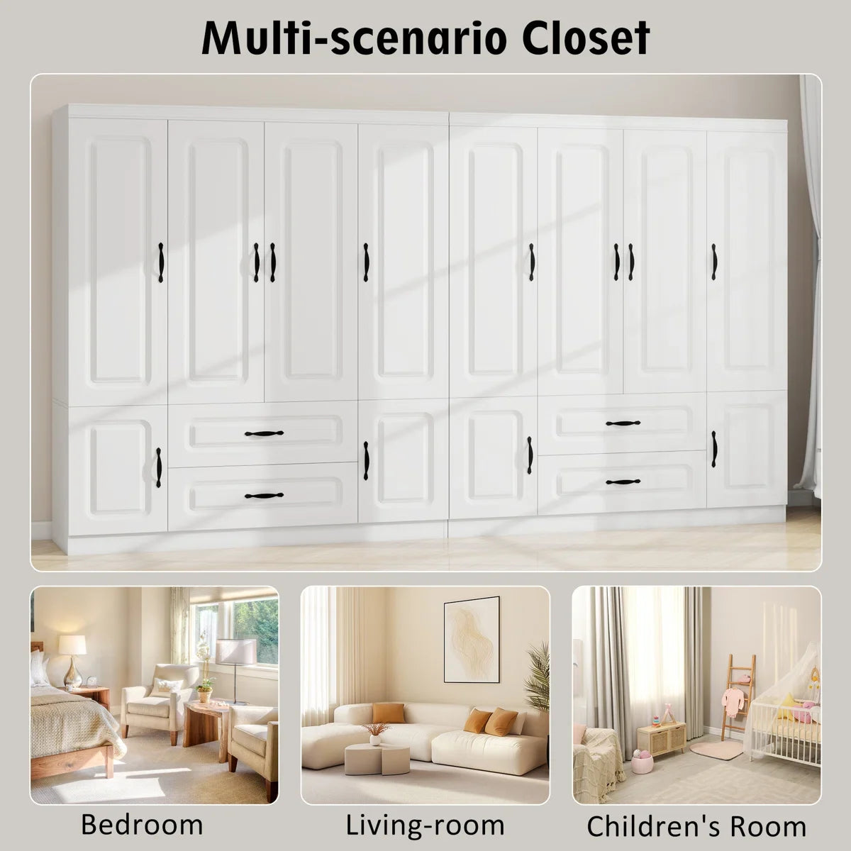 Armoire Wardrobe Closet:Wardrobe Cabinet with 8 Doors 4 Drawers and Hanging Rods for Bedroom