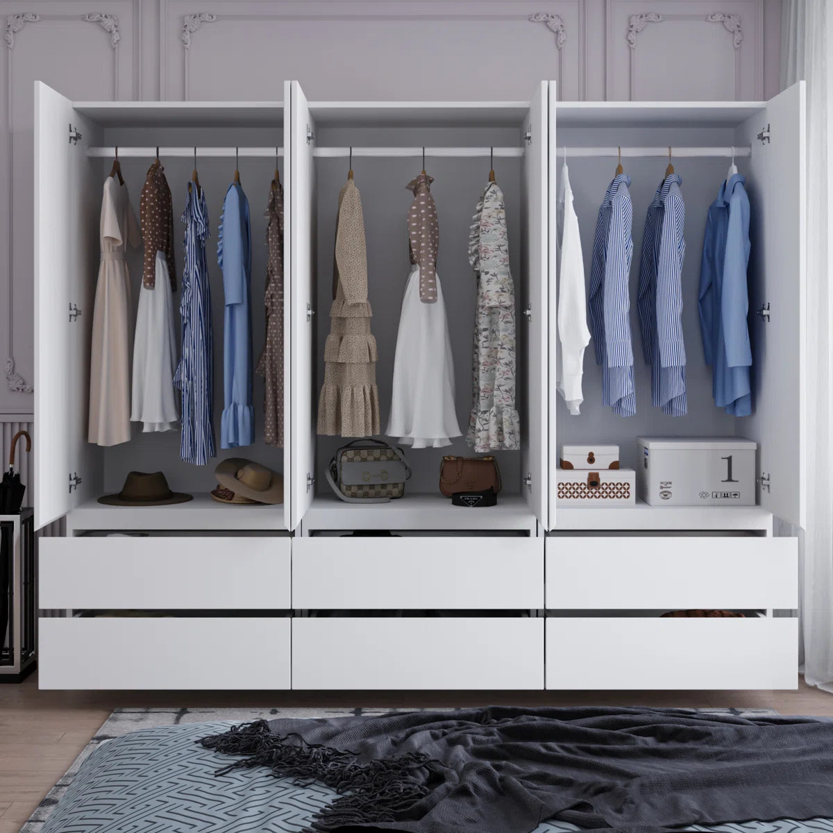 Large Combination Freestanding Armoire With 6 Drawers