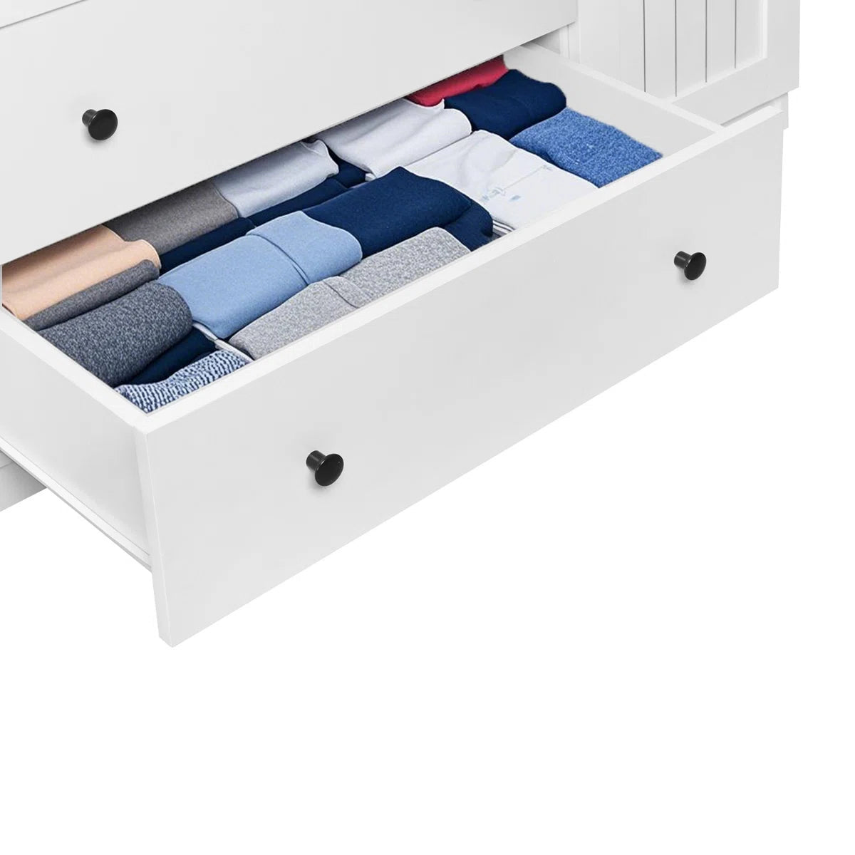 Wood Wardrobe Closet With 4 Doors And 2 Drawers,Bedroom Freestanding Armoire Storage Cabinet With Shelves,Wooden Wardrobe Combination For Hanging Clothes