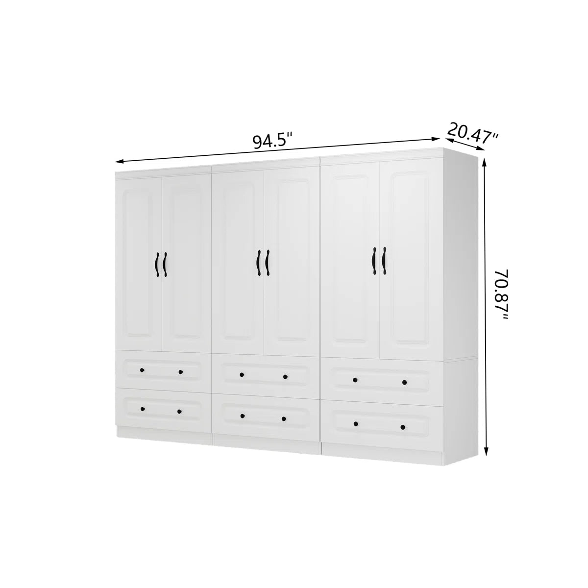 70.87"H Freestanding Wardrobe Armoire With Hanging Rods, 6-Door Armoire Closet With Drawers For Bedroom