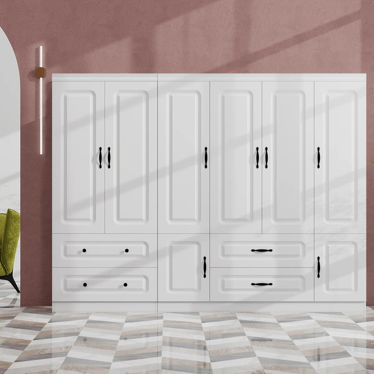 6-Door Wardrobe Armoire With Drawers, Free Standing Armoire Cabinet