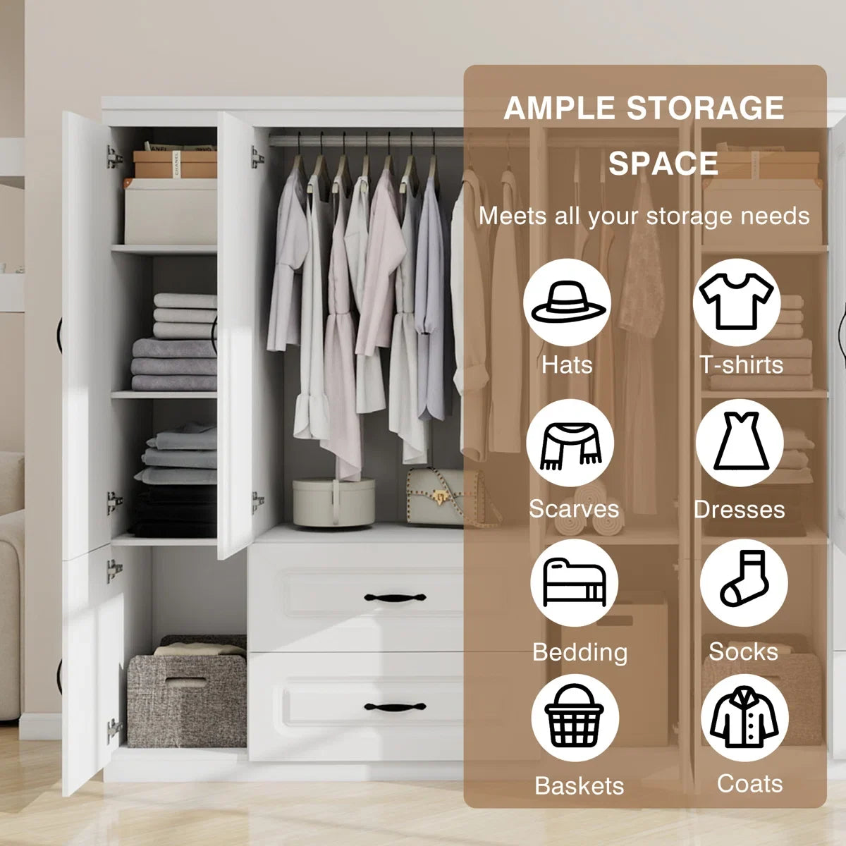 Armoire Wardrobe Closet:Wardrobe Cabinet with 8 Doors 4 Drawers and Hanging Rods for Bedroom