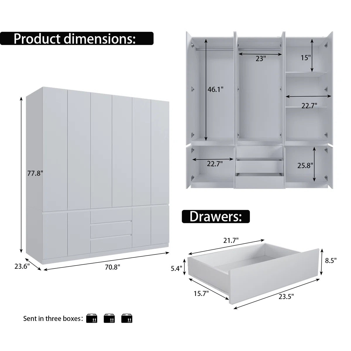 Fabin 6 Door Large Armoire Wardrobe Closet