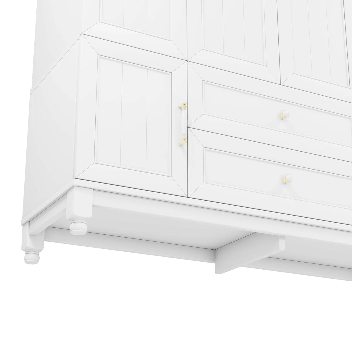 4 Doors Wardrobe Armoire 100% Soild Wood Storage Cabinet With Shelves, 70.87"H Wardrobe Closet With 2 Drawers and 2 Hanging Rods, Pearly White Finish