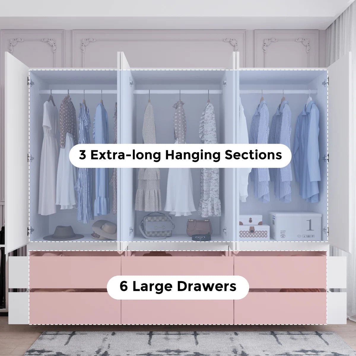 Large Combination Freestanding Armoire With 6 Drawers